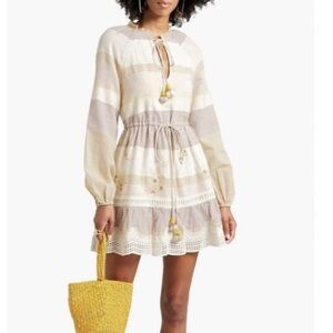 NWT Hemant & Nandita neutral stripe long sleeve mini dress size xs